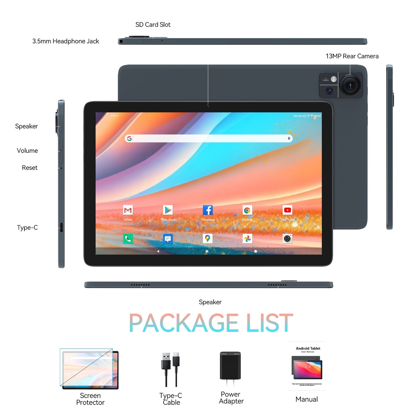 Tablet 10 Inch Android 13.0 Tablet 4G Cellular Tablet PC 2024 Latest Update 4G Phone Tablet 64GB + 4GB Storage Octa-Core Processor,Dual SIM Card Slot,Gps,Wifi,Bluetooth,1080P HD (Gray) Laptop Tablet